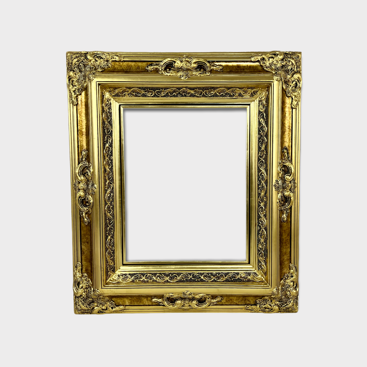 22 X 36 RESTORED ANTIQUE ORNATE PICTURE FRAME RE- FINISHED IN 22K GOLD  LEAF