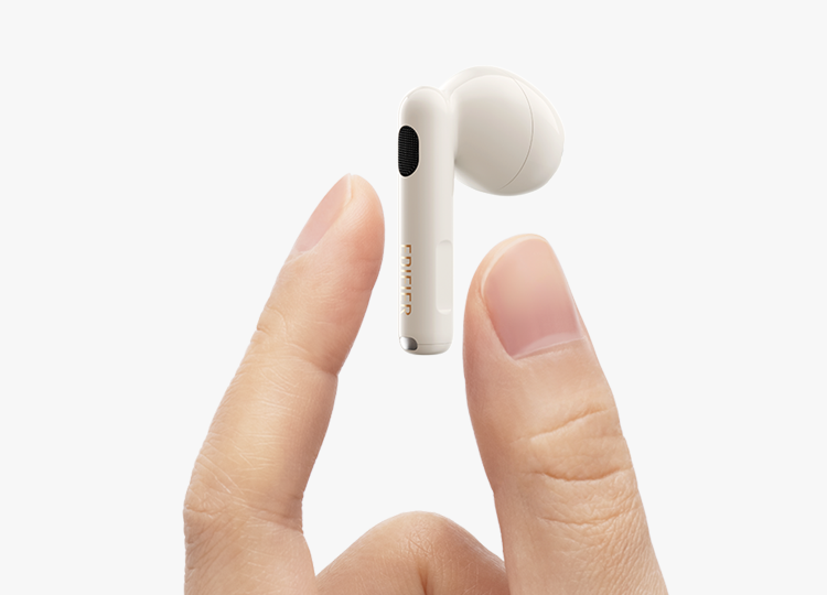 A woman tapping the edifier to-u6+ earbud