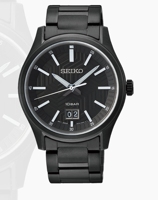 Seiko Gents stainless steel black hard coating SEIKO quartz watch with big  date and sapphire crystal 100m water resistant | HENRI POST JEWELLERS –  Henri Post Jewellers