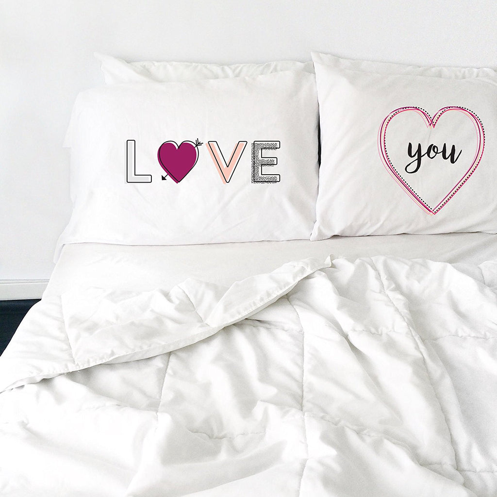 Love You Pillowcase Set Two 20x30 Standard Pillow Case Couples