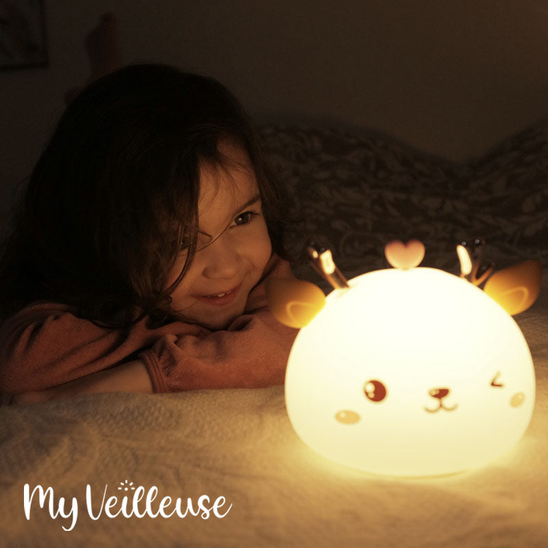 LTS FAFA Veilleuse Enfant,Veilleuse Bebe Fille Cerf,Veilleuse Prise  Electrique Led Rechargeable,Lampe Portable Multicolore