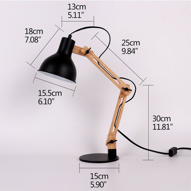 Taille de la petite lampe de chevet en bois pliante