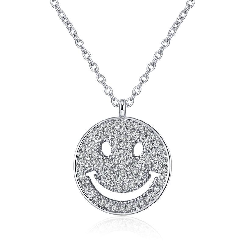 925 Sterling Silver Moissanite Smiling Face Pendant Necklace For Sale