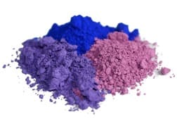 Pink, purple, and blue ultramarines shown as cosmetic pigments