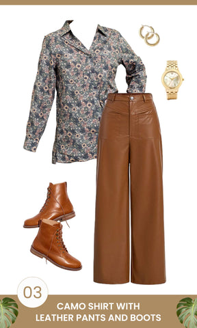 Camo Shirt with Leather Pants and Boots
