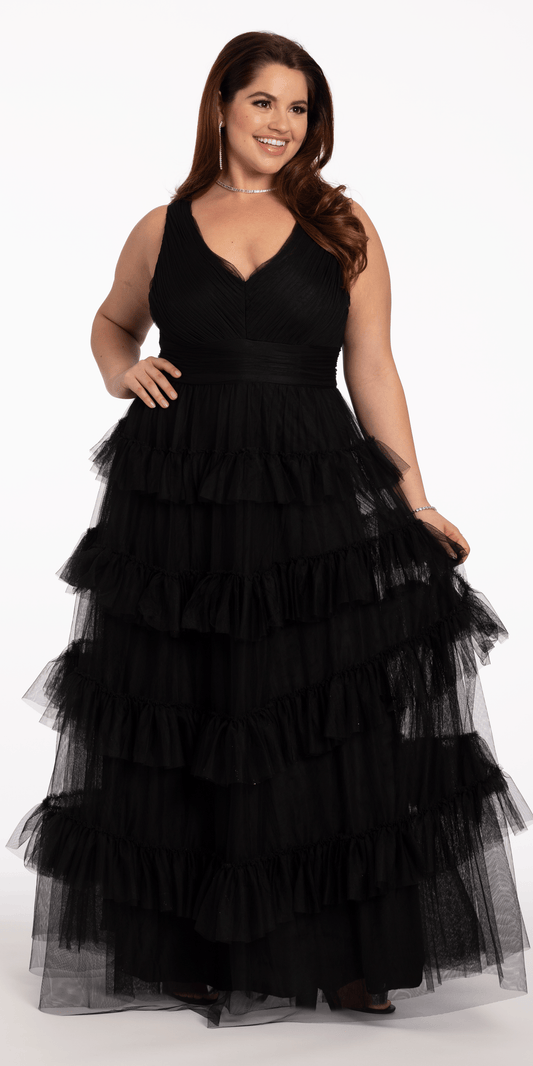 Plus Size Ruffle Pleated Chiffon Tie-Waist Evening Dress