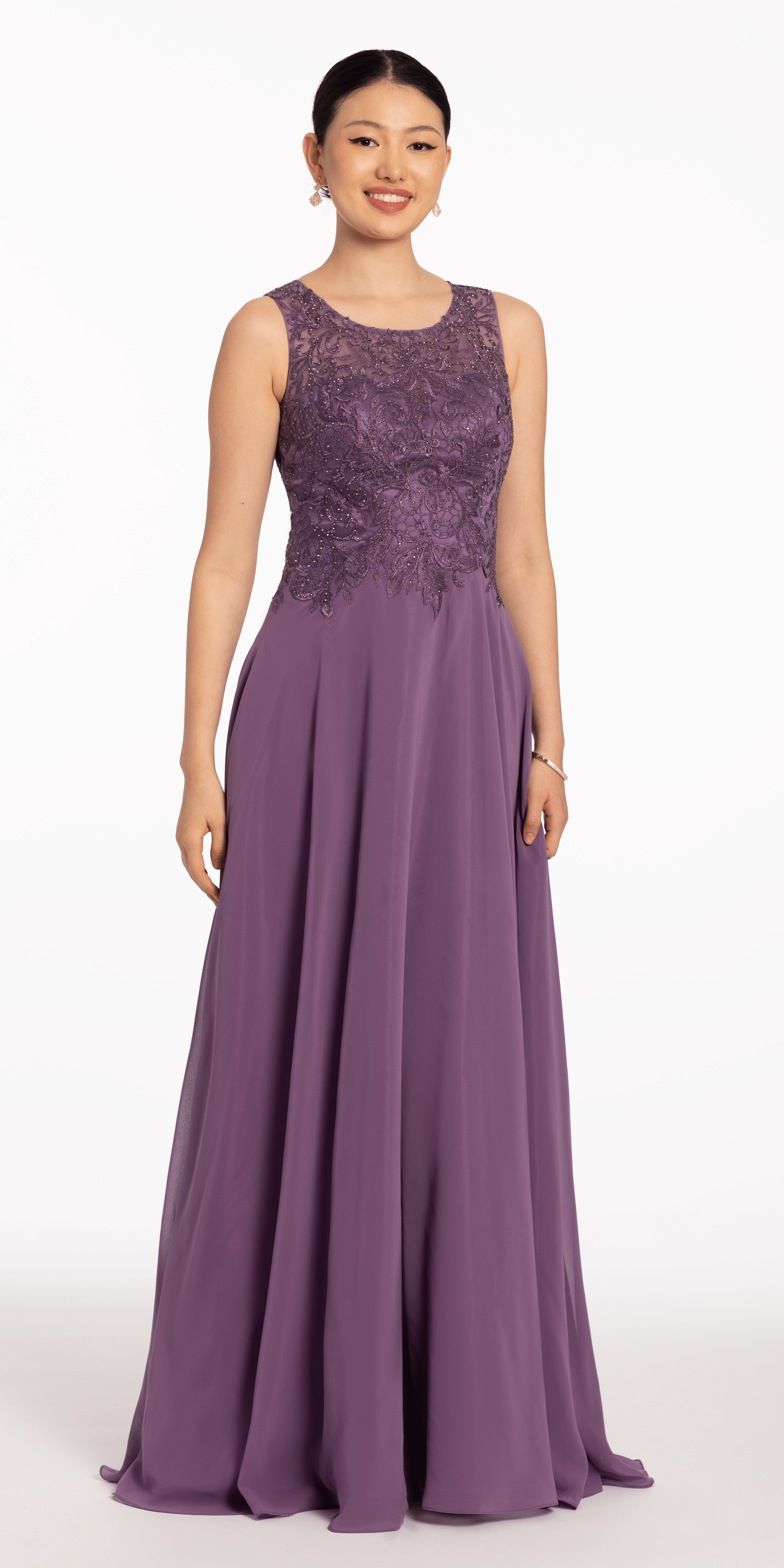 Beaded Bodice Chiffon A Line Dress