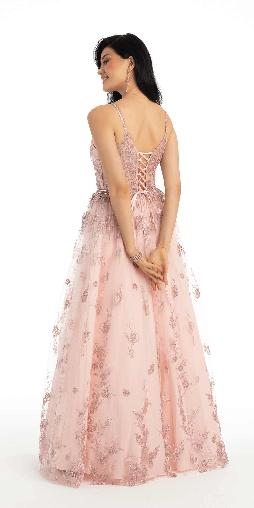 Plunging Glitter Embroidered Ballgown