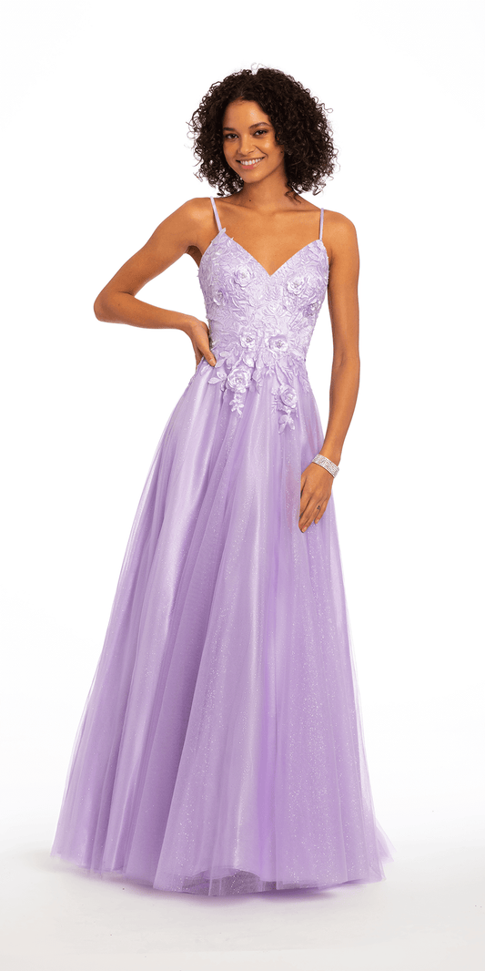 Jovani 06207 Lilac Prom Dress Ballgown v neckline Sheer floral corset –  Glass Slipper Formals