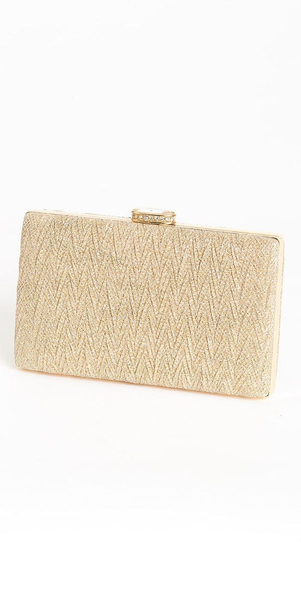 Glitter Pleated Texture Handbag with Rhinestone Top Closure