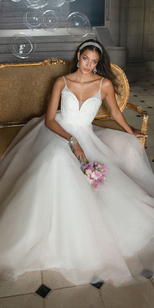 Tulle Open Back Spaghetti Straps Wedding Dresses Romantic Bridal  Dresses,MW502