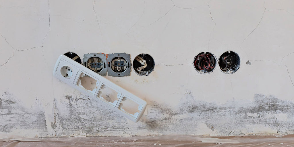 Image d'un mur en béton dans lequel des prises ont été installées