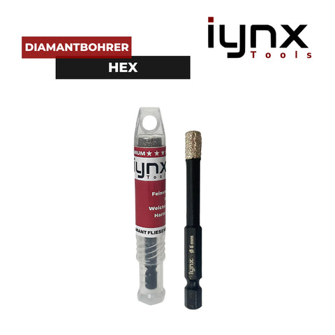 Diamond drill bits for tiles and fine stoneware product image. HEX diamond tile drill bits from Iynx Tools for drilling tiles with the power drill
