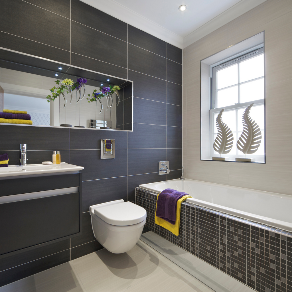 Bathroom with tiles in a visually stylish modern look