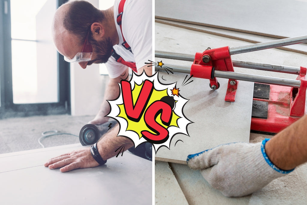 Graphique de ring de boxe - couper des carreaux avec une meuleuse d'angle ou un coupe-carreaux