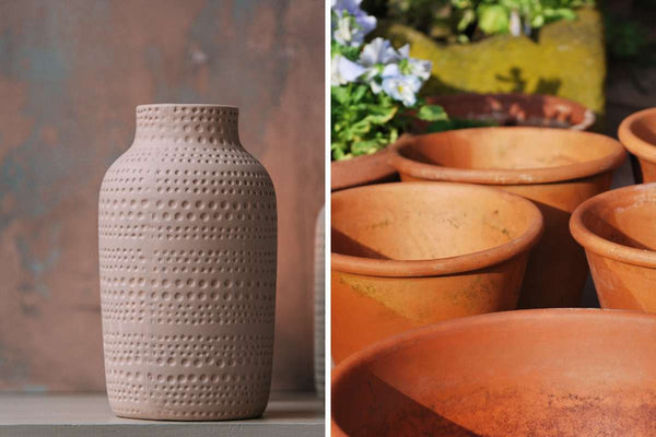 Ceramic vases and flower pots photographed