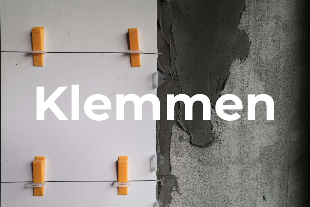 Klemm leveling system in use when laying tiles on the wall