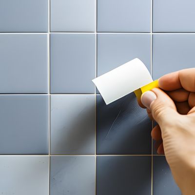 Painter's masking tape is applied to the tile by the do-it-yourselfer when drilling the tile in order to provide additional protection for the tile