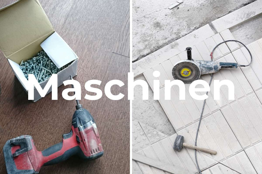 Photos de machines (visseuses sans fil et meuleuses d'angle) adaptées au perçage de la céramique