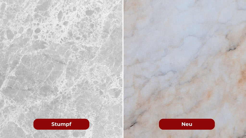 Stumpfer Marmor und Neuer Marmor im direkten Vergleich