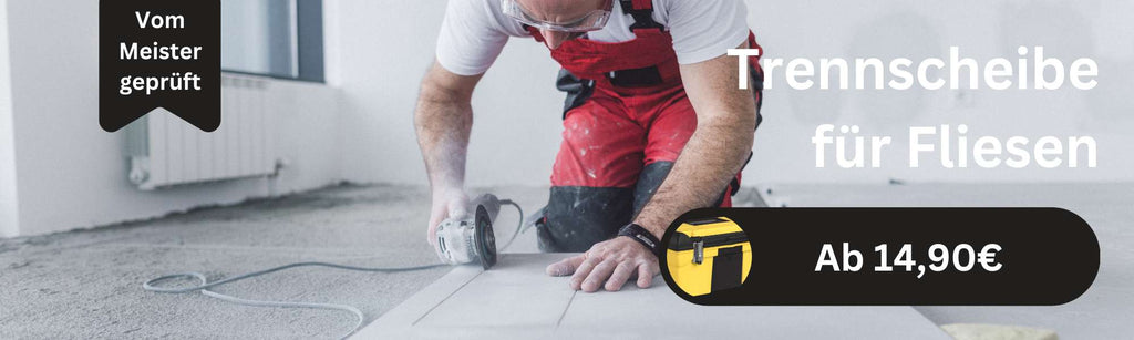 A craftsman cutting porcelain stoneware tiles with an angle grinder and a 125 mm diamond disc for tiles