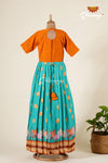 Ramar Green With Orange Pichwai Lotus Long Gown For Girls !!!