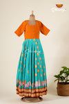 Ramar Green With Orange Pichwai Lotus Long Gown For Girls !!!
