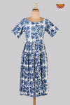  Indigo Blue Bagru Floral Frock For Kids