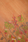 Peach Floral Kantha Work Embroidered Chanderi Saree For Women 