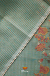 Teal Blue Floral Kantha Work Embroidered Chanderi Saree For Women