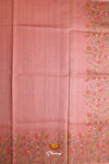 Peach Floral Kantha Work Embroidered Chanderi Saree For Women