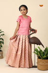 Pink Floral drops Pattu pavadai For Kids