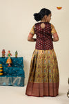 Mustard Yellow Pink Cock Pattu Pavadai For Girls - Festive Wear!!!