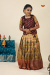 Mustard Yellow Pink Cock Pattu Pavadai For Girls - Festive Wear!!!