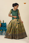 Green Pink Cock Pattu Pavadai For Girls - Festive Wear!!!