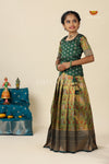 Green Pink Cock Pattu Pavadai For Girls - Festive Wear!!!