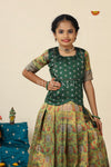 Green Pink Cock Pattu Pavadai For Girls - Festive Wear!!!