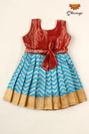 Sky Blue Golden Waves Baby Frock For Girls !!!