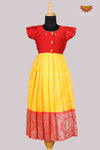 Yellow With Red Long Gown For Baby Girls