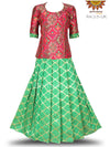 Green with Peach Pattu Pavadai Material