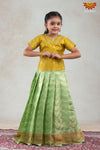 Grey and Green Pattu Pavadai Material