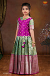 Girls Pink Lilly JKD Green Pattu Pavadai in Elbow Sleeve !!!