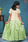 Girls Parrot Green Silver Alovera Pattu Pavadai