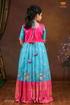 Sky Blue Organza Elephant BorderLong Gown For Girls !!!