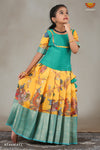 Yellow and Blue combo girls pattu pavadai designs online shopping with shivangi