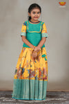 Yellow and Blue combo girls pattu pavadai designs online shopping with shivangi