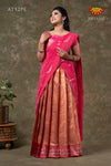 Girls Peach Silver Fenze Half Saree | Langa Davani