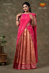 Girls Peach Silver Fenze Half Saree | Langa Davani