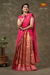 Girls Peach Silver Fenze Half Saree | Langa Davani