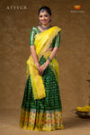 Girls Green Floral BandhiniHalf Saree | Langa Davani